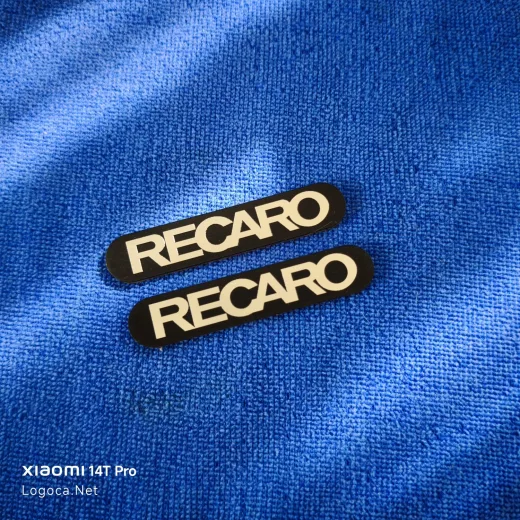 Recaro Siyah üzeri gümüş yazı oval kenarlı plastik etiket 2 li takım